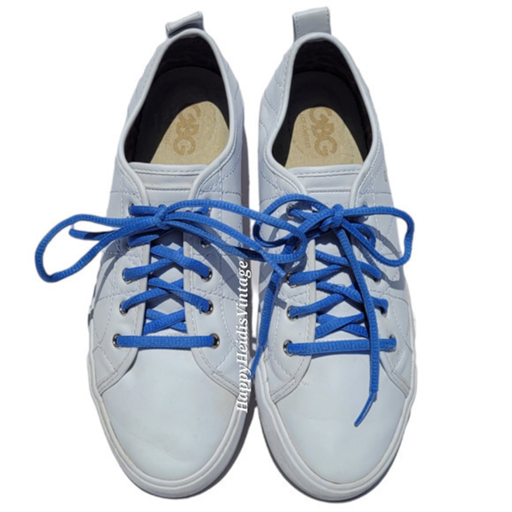 GBG Los Angeles White Ggorfin Quilted Sneakers Blue Laces G by Guess